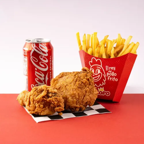2 Piezas de Pollo + Acompañamientos, Salsa y Bebida