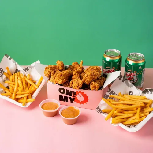 Combo Caja Crunch De 6 Piezas, 2 Acompañamientos + 2 Sodas Lata